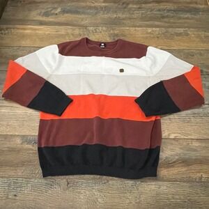 DC Shoes Men XL Striped Crewneck Sweater Burgundy Orange Black White Fall Skater